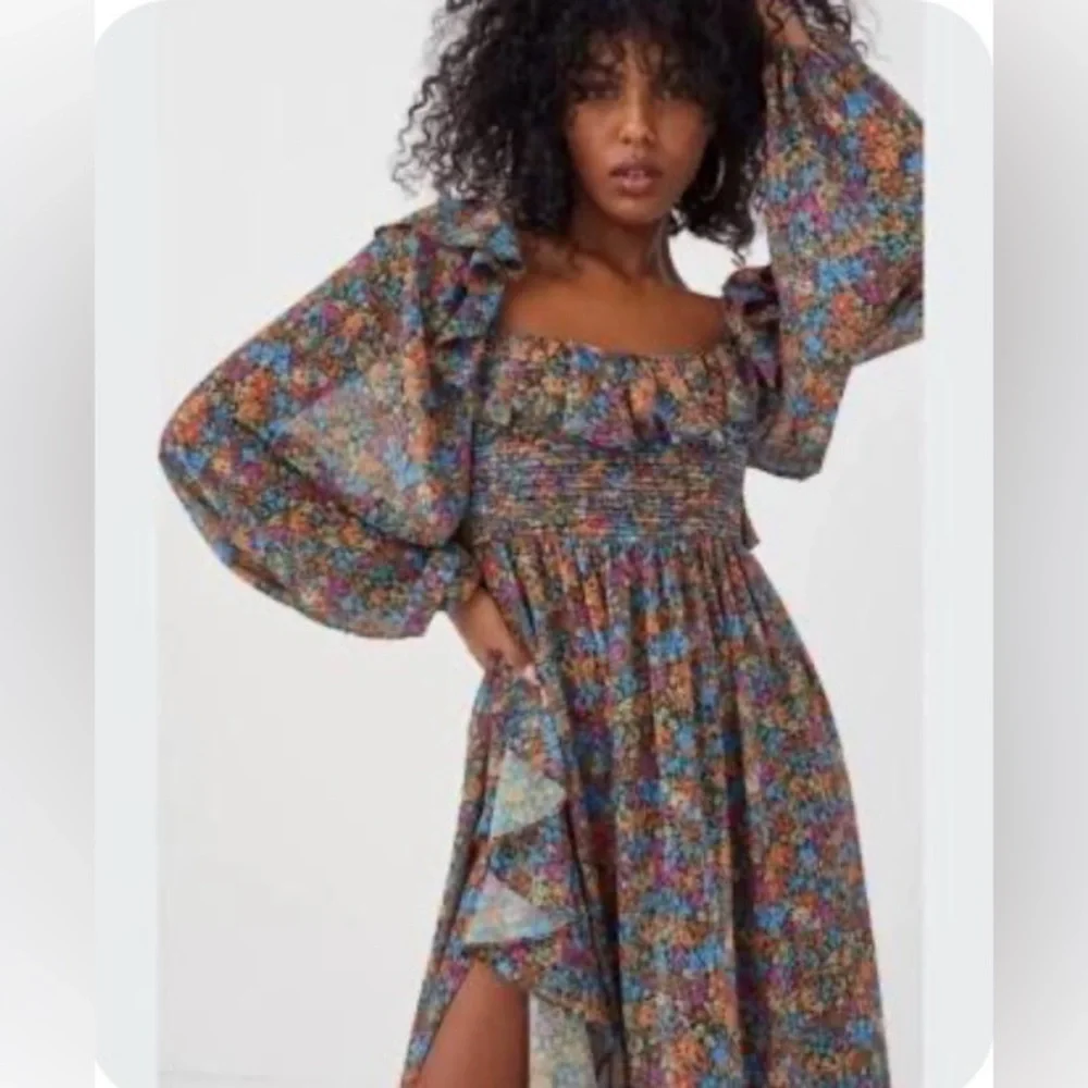 NWT For Love & Lemons Brittany Floral Print Long Sleeve Midi Dress Size M - Picture 4 of 13